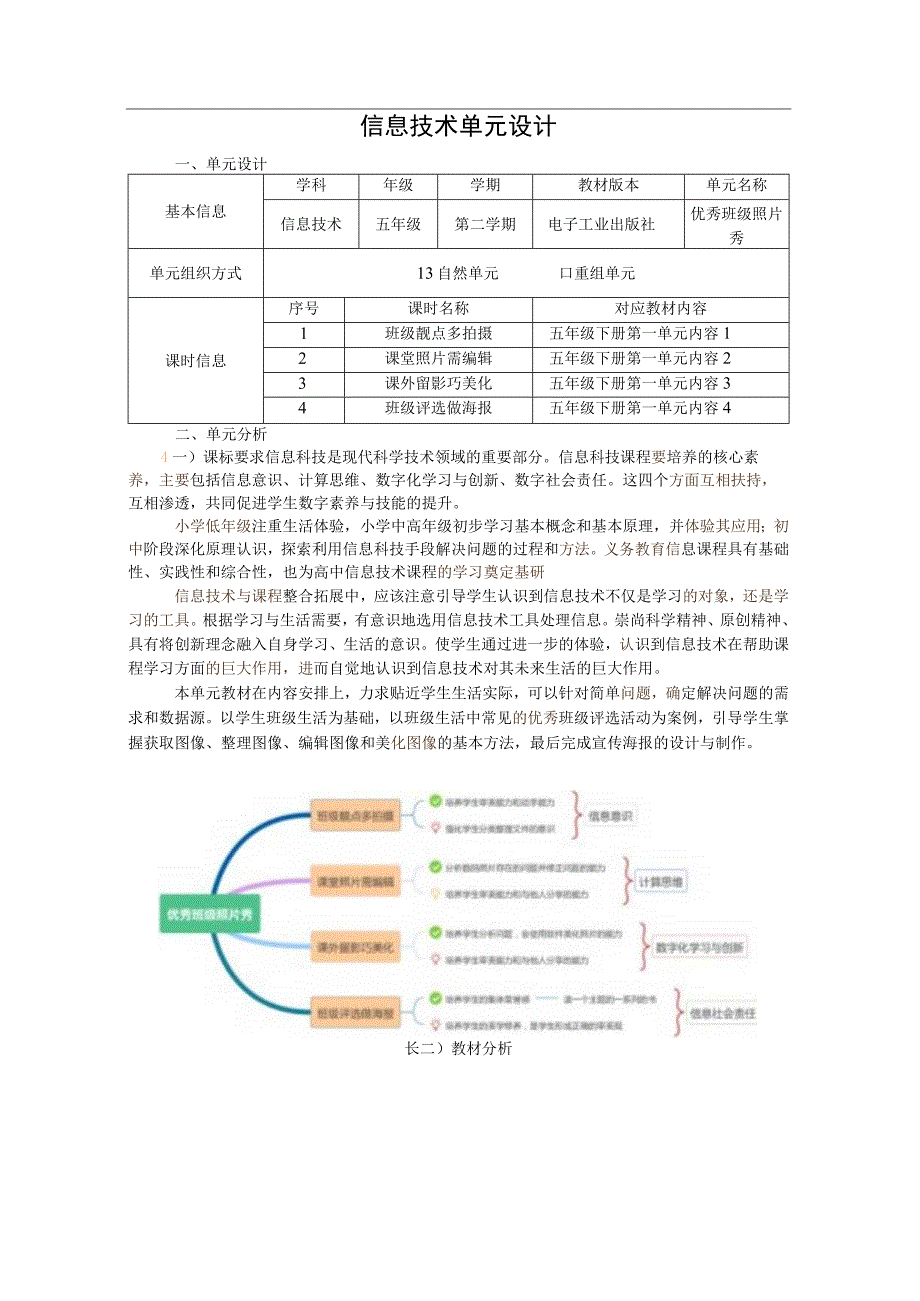 信息技术作业设计 安徽电子工业版 第六册 第一单元 优秀班级照片秀.docx_第2页