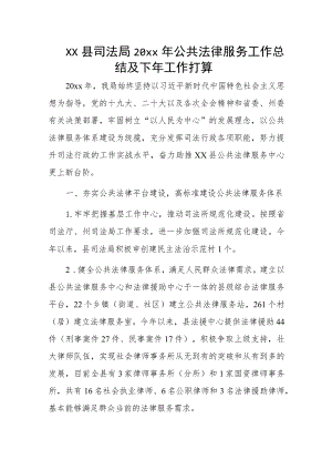 xx县司法局20xx年公共法律服务工作总结及下年工作打算..docx