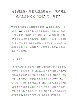 关于闲置资产处置典型经验材料：下好闲置资产盘活棋巧变“包袱”为“财富”.docx