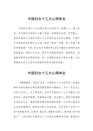 中国妇女十三大心得体会简短发言材料（十一篇）.docx