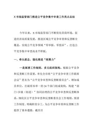 X市场监管部门推进公平竞争集中审查工作亮点总结.docx