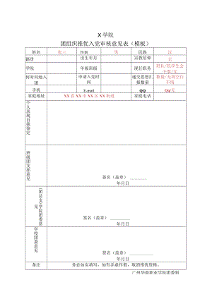 X学院团组织推优入党审核意见表（模板）.docx