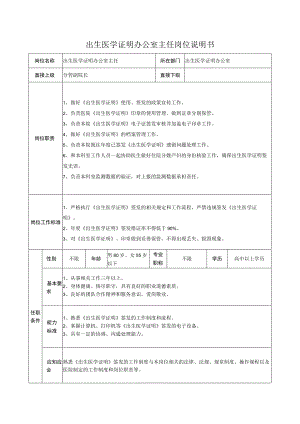 出生医学证明办公室主任岗位说明书.docx