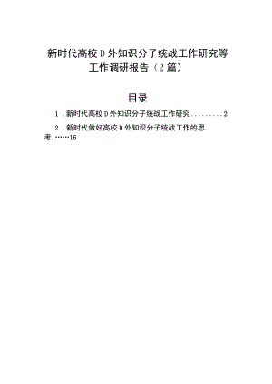 新时代高校党外知识分子统战工作研究等工作调研报告（2篇）.docx