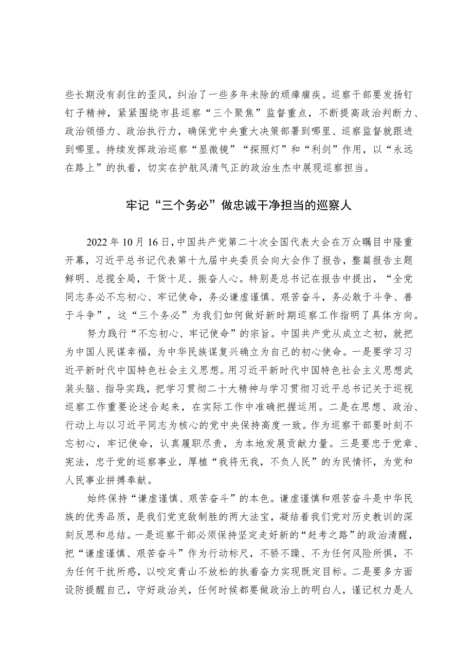 巡察干部学习党的二十大精神感悟.docx_第2页