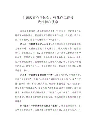 主题教育心得体会：强化作风建设践行初心使命.docx