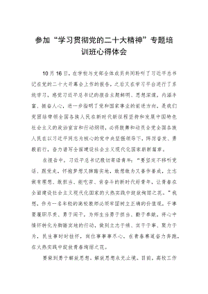 学校老师参加“学习贯彻党的二十大精神”专题培训班心得体会.docx