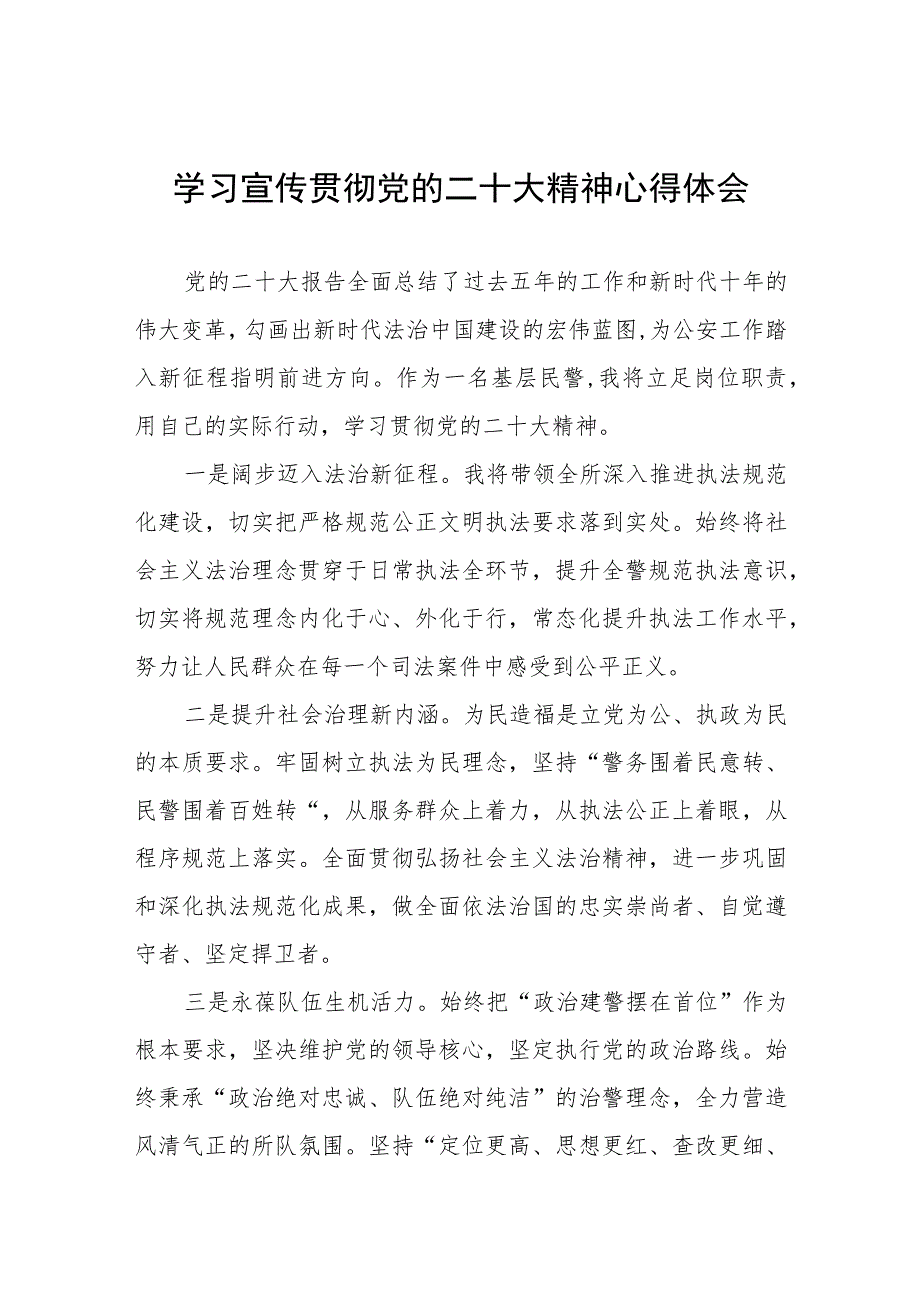 公安局领导学习宣传贯彻党的二十大精神心得感悟五篇.docx_第1页