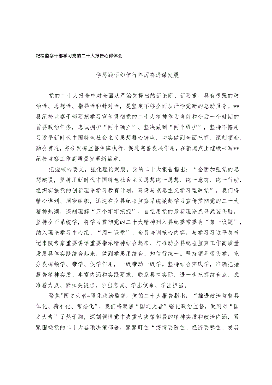 纪检监察干部学习党的二十大报告心得体会(4).docx_第1页