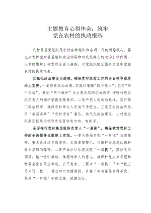 主题教育心得体会：筑牢党在农村的执政根基.docx