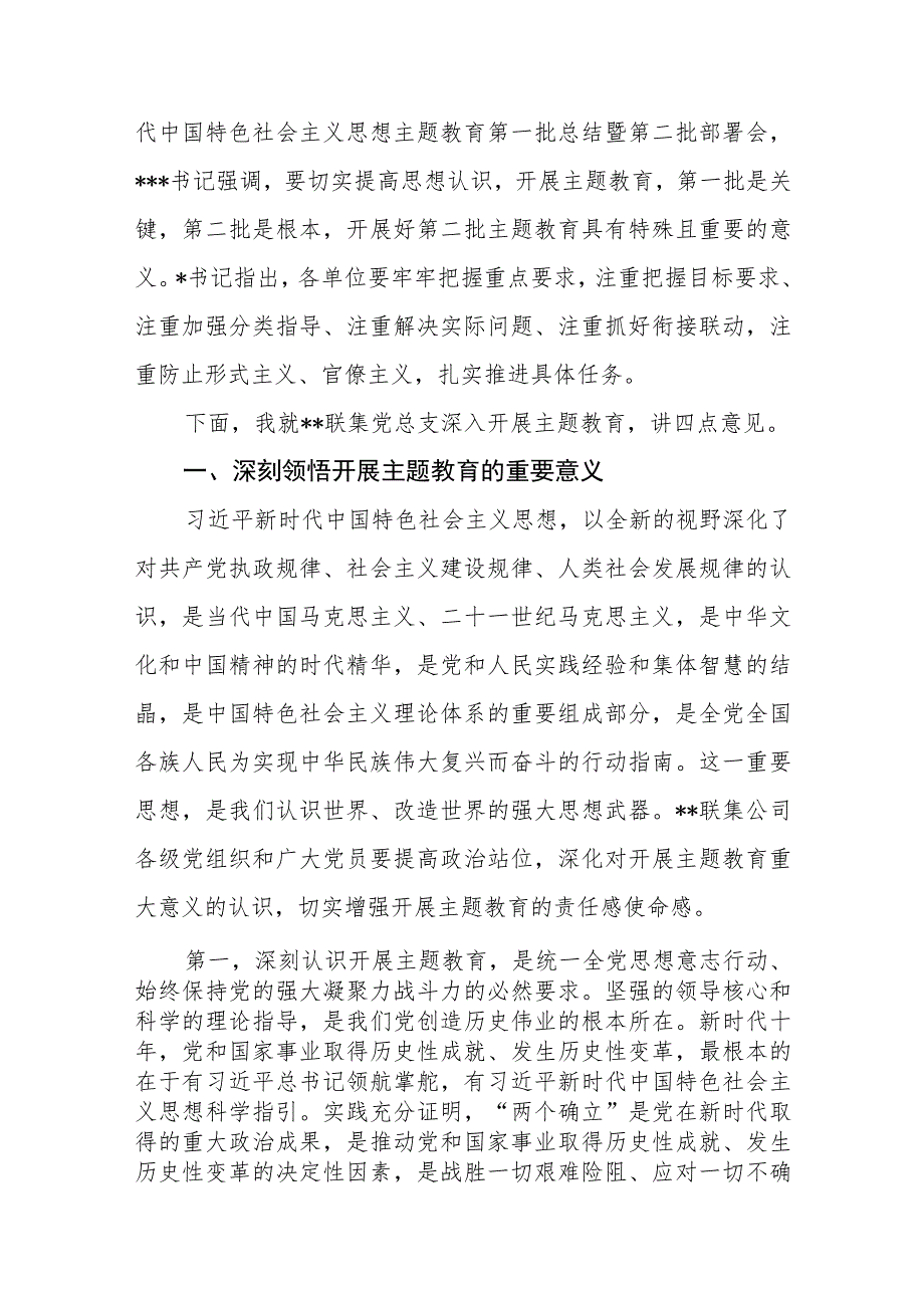 在公司党总支第二批开展学习贯彻主题教育专题工作会议上的讲话.docx_第2页