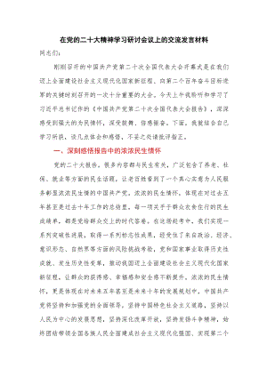 在党的二十大精神学习研讨会议上的交流发言材料.docx