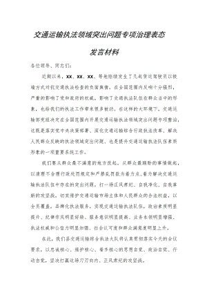 交通运输执法领域突出问题专项治理表态发言材料.docx