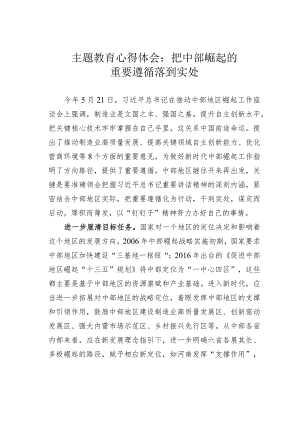 主题教育心得体会：把中部崛起的重要遵循落到实处.docx