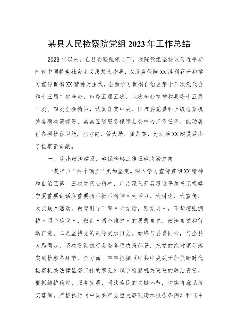 某县人民检察院党组2023年工作总结.docx_第1页