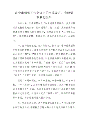 在全市组织工作会议上的交流发言：党建引领乡村振兴.docx