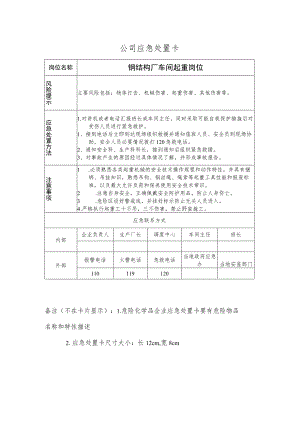 钢结构厂车间起重岗位应急处置卡.docx