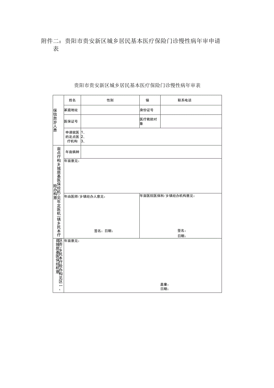 贵阳市贵安新区城乡居民基本医疗保险门诊慢性病年审申请表.docx_第1页