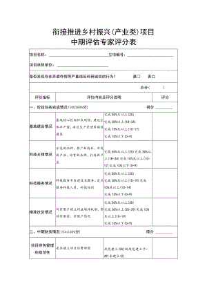 衔接推进乡村振兴（产业类）项目中期评估专家评分表.docx