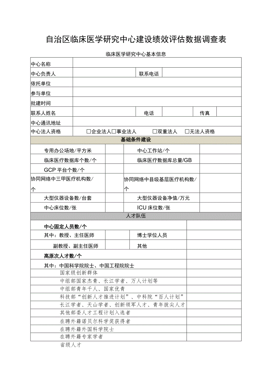 自治区临床医学研究中心建设绩效评估数据调查表.docx_第1页