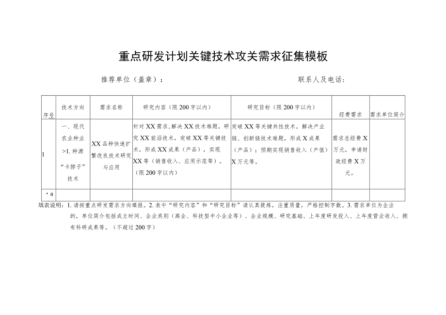 重点研发计划关键技术攻关需求征集模板.docx_第1页