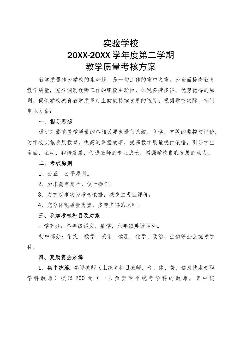 XX学校20XX年教学质量考核方案.docx_第1页