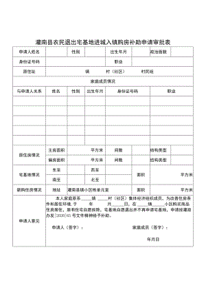 灌南县农民退出宅基地进城入镇购房补助申请审批表.docx