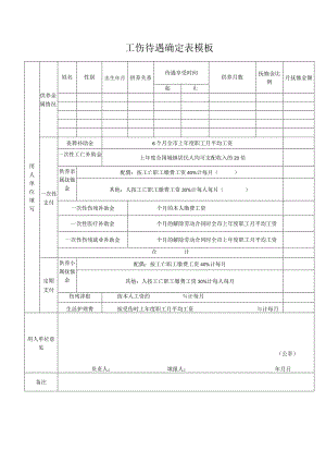 工伤待遇确定表模板.docx