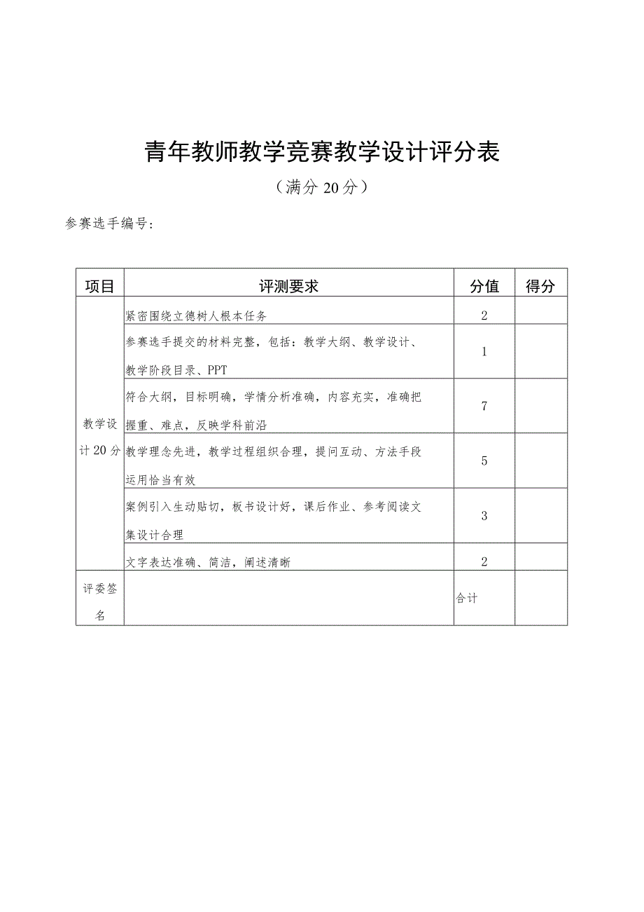 青年教师教学竞赛教学设计评分表.docx_第1页