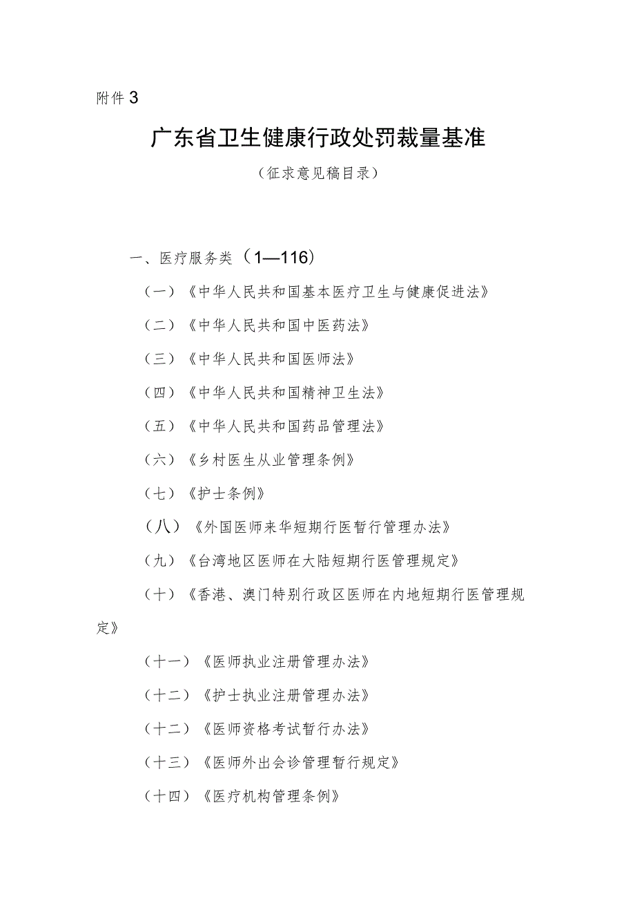 广东省卫生健康行政处罚裁量基准（征求意见稿目录）.docx_第1页