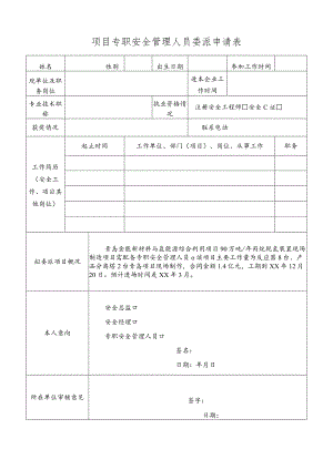 项目专职安全管理人员委派申请表.docx