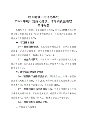 经开区塘汛街道办事处2022年统计规范化建设工作专项资金绩效.docx