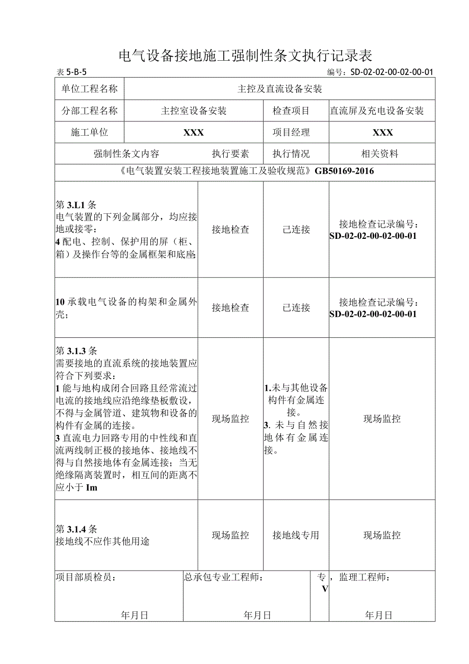 02-02-01直流屏及充电设备安装强制性条文执行记录表.docx_第1页