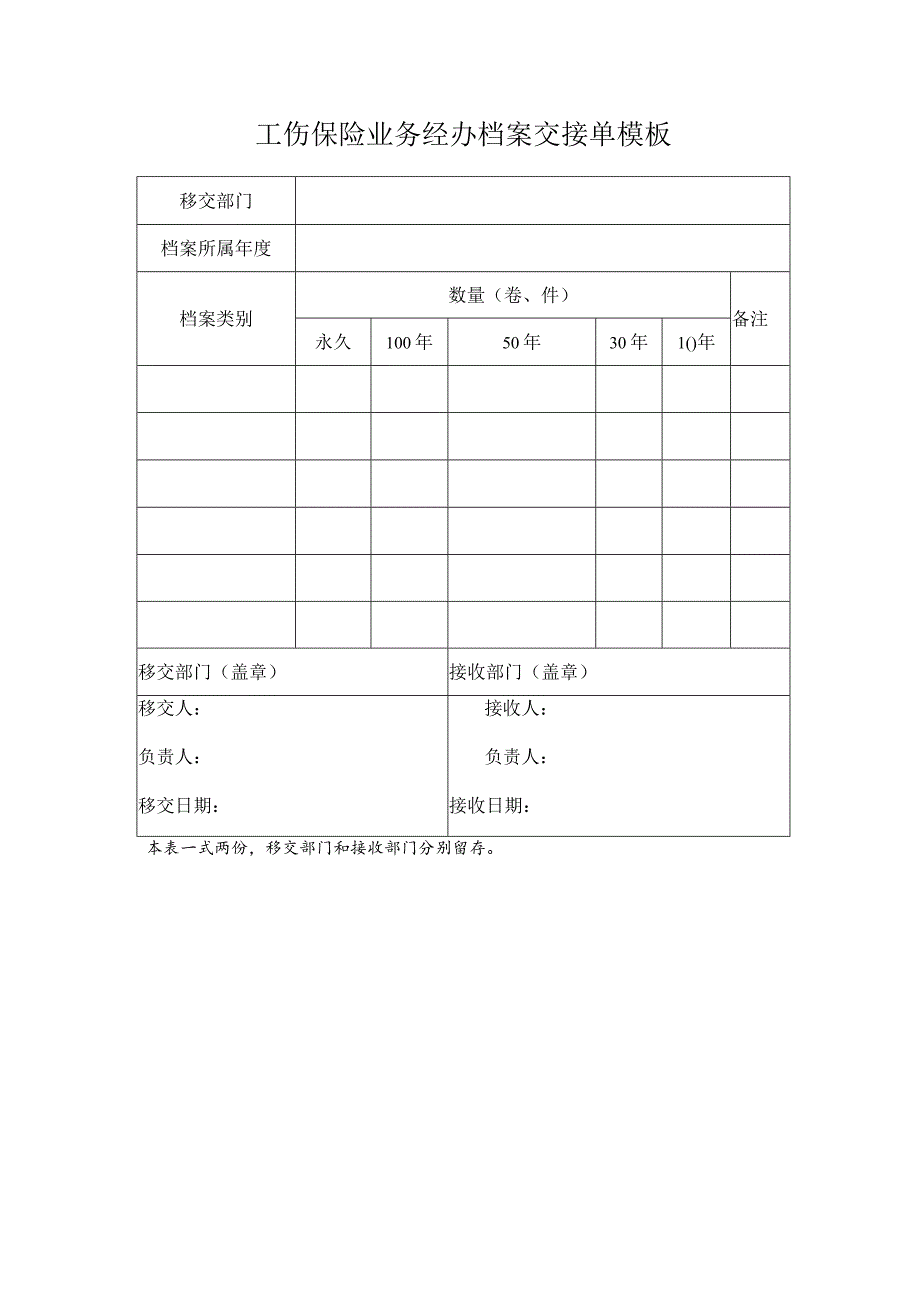 工伤保险业务经办档案交接单模板.docx_第1页