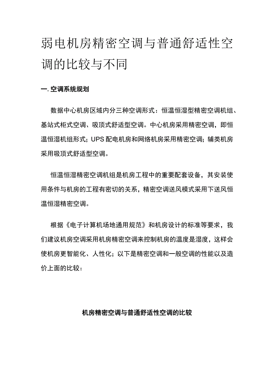 弱电机房精密空调与普通舒适性空调的比较与不同.docx_第1页