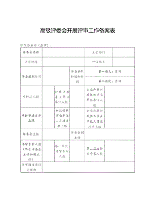 高级评委会开展评审工作备案表.docx