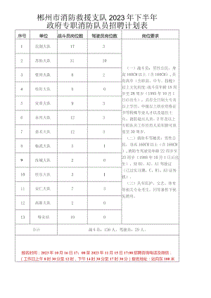 郴州市消防救援支队2023年下半年政府专职消防队员招聘计划表.docx