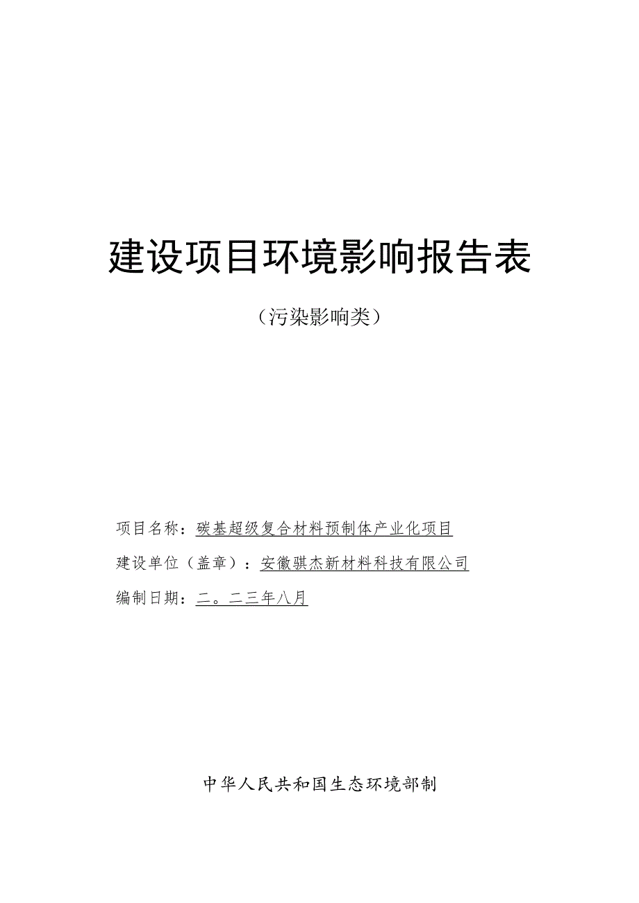 碳基超级复合材料预制体产业化项目环境影响报告.docx_第1页