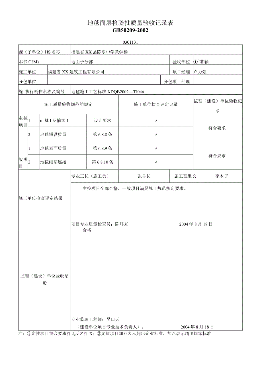 地毯面层检验批质量验收记录表.docx_第1页