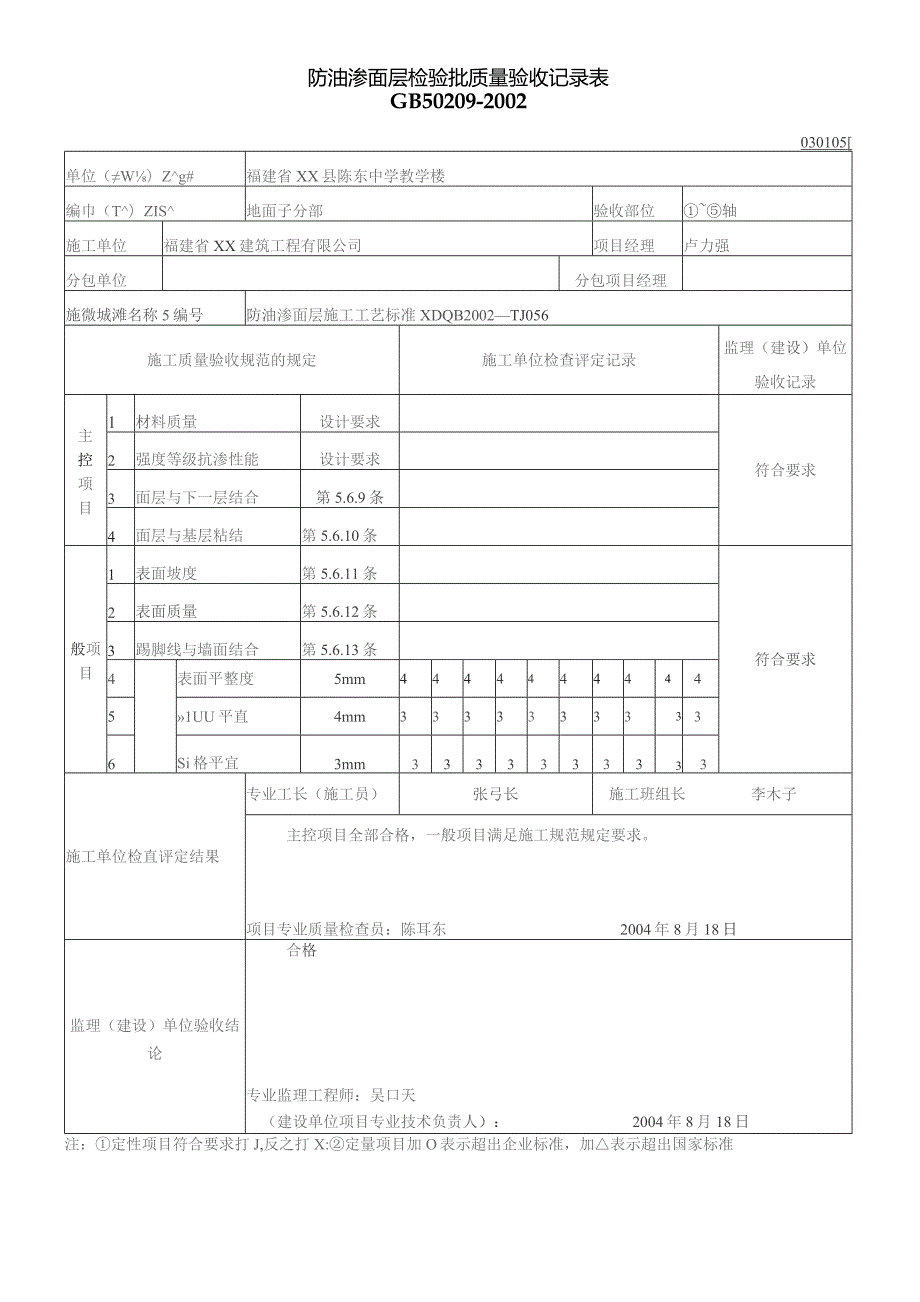 防油渗面层检验批质量验收记录表.docx_第1页