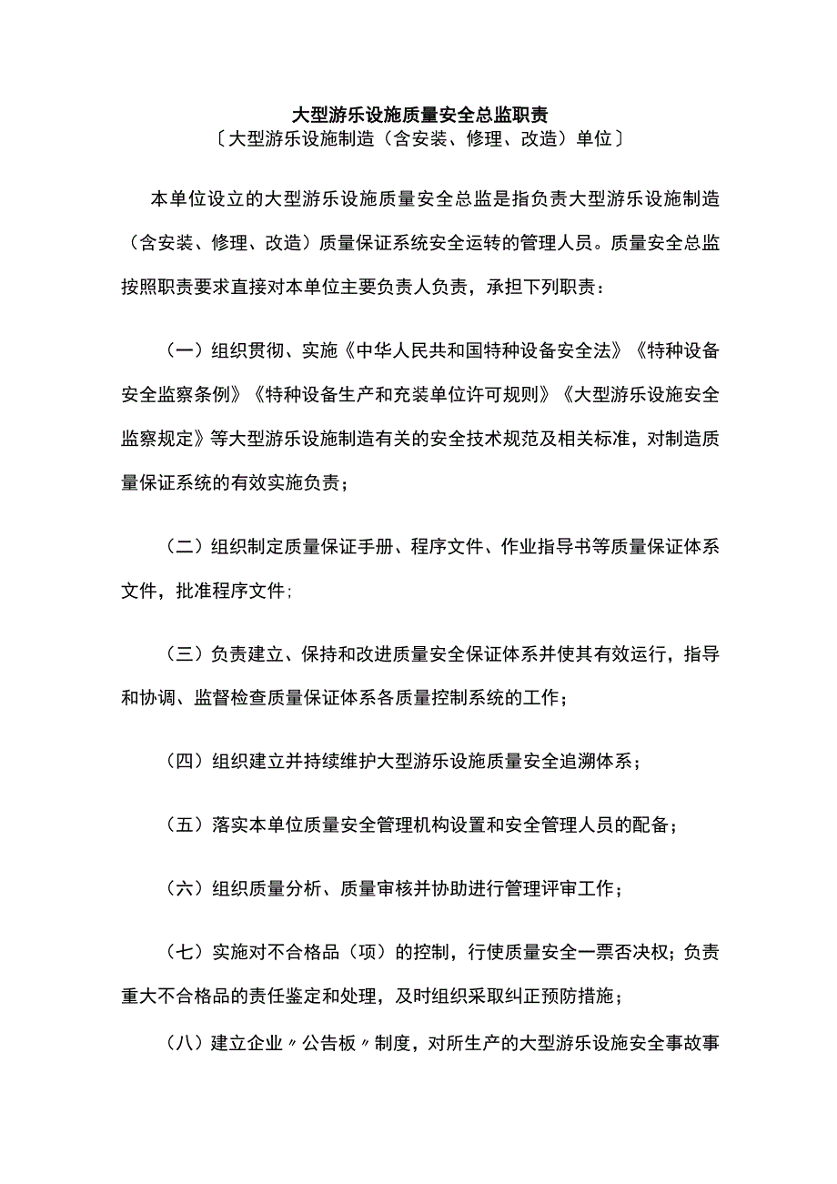 大型游乐设施质量安全总监职责.docx_第1页