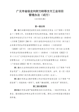 广元市省级定向财力转移支付工业项目管理办法（试行）（征求意见稿）.docx