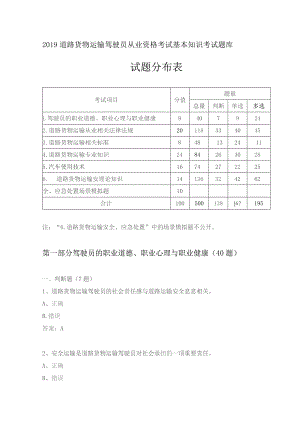 2019道路货物运输驾驶员从业资格考试基本知识考试题库.docx