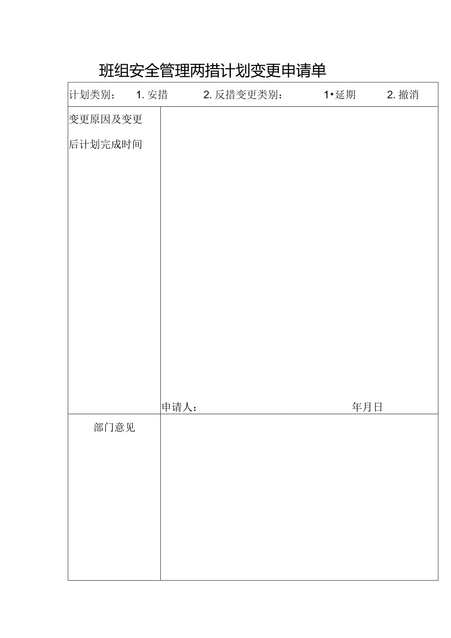 班组安全管理两措计划变更申请单.docx_第1页