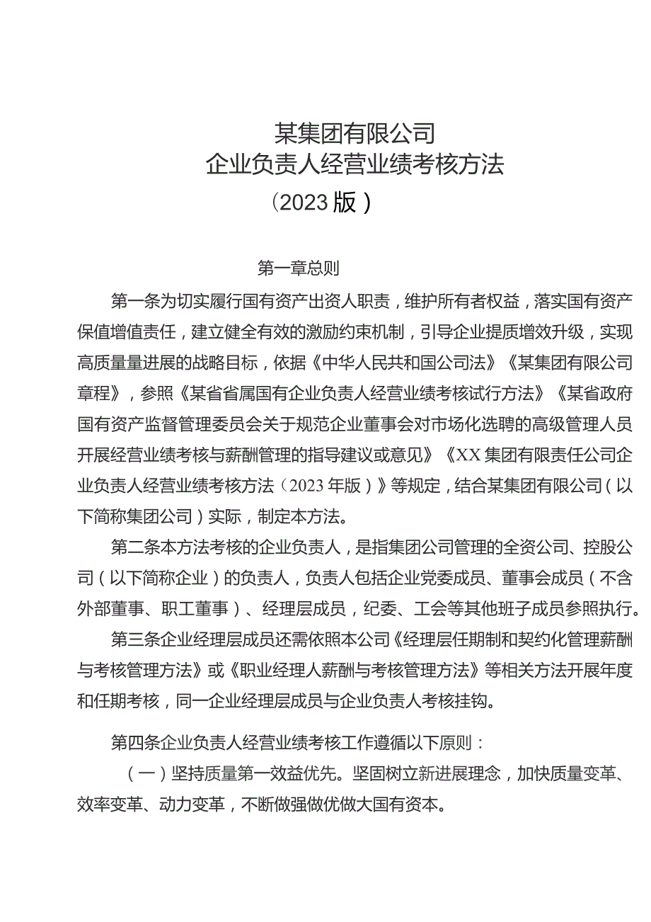 某公司企业负责人经营业绩考核办法（2023版）.docx_第1页