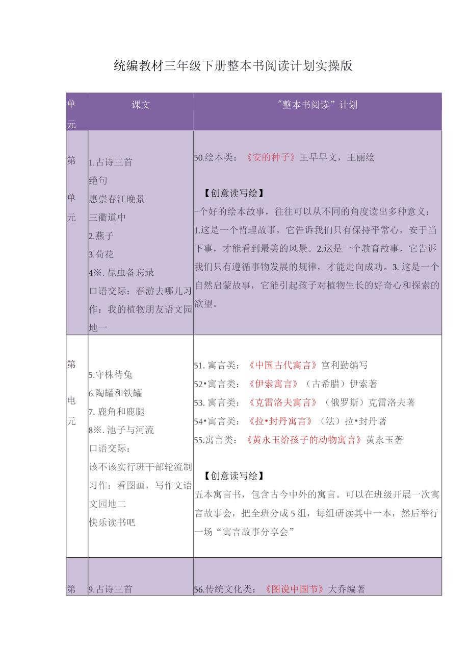 统编教材三年级下册整本书阅读计划实操版.docx_第1页