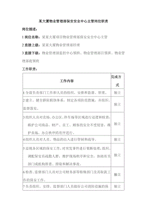 某大厦物业管理部保安安全中心主管岗位职责.docx