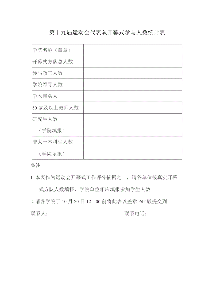 第十九届运动会代表队开幕式参与人数统计表.docx_第1页