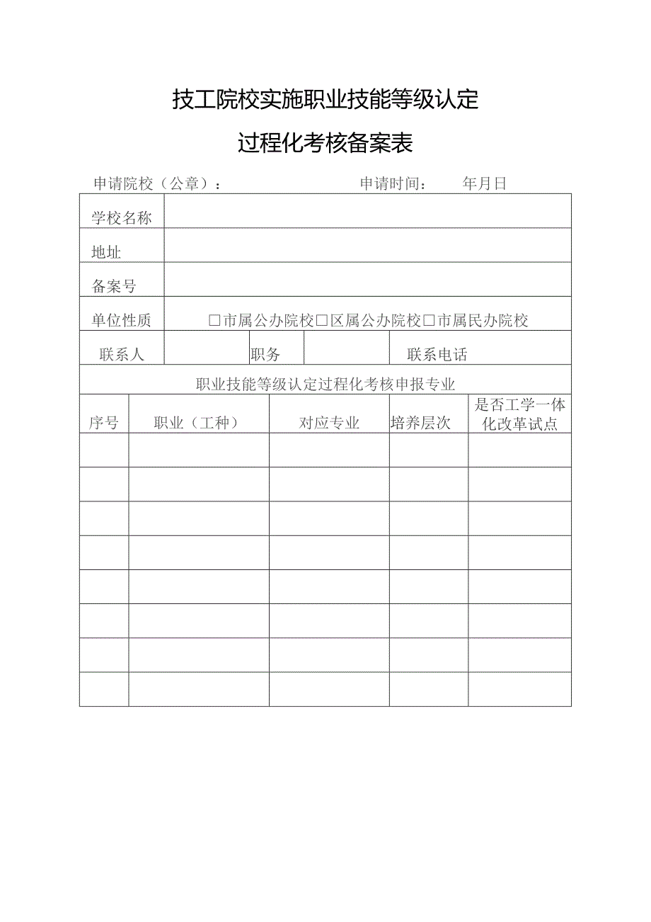 技工院校实施职业技能等级认定过程化考核备案表.docx_第1页