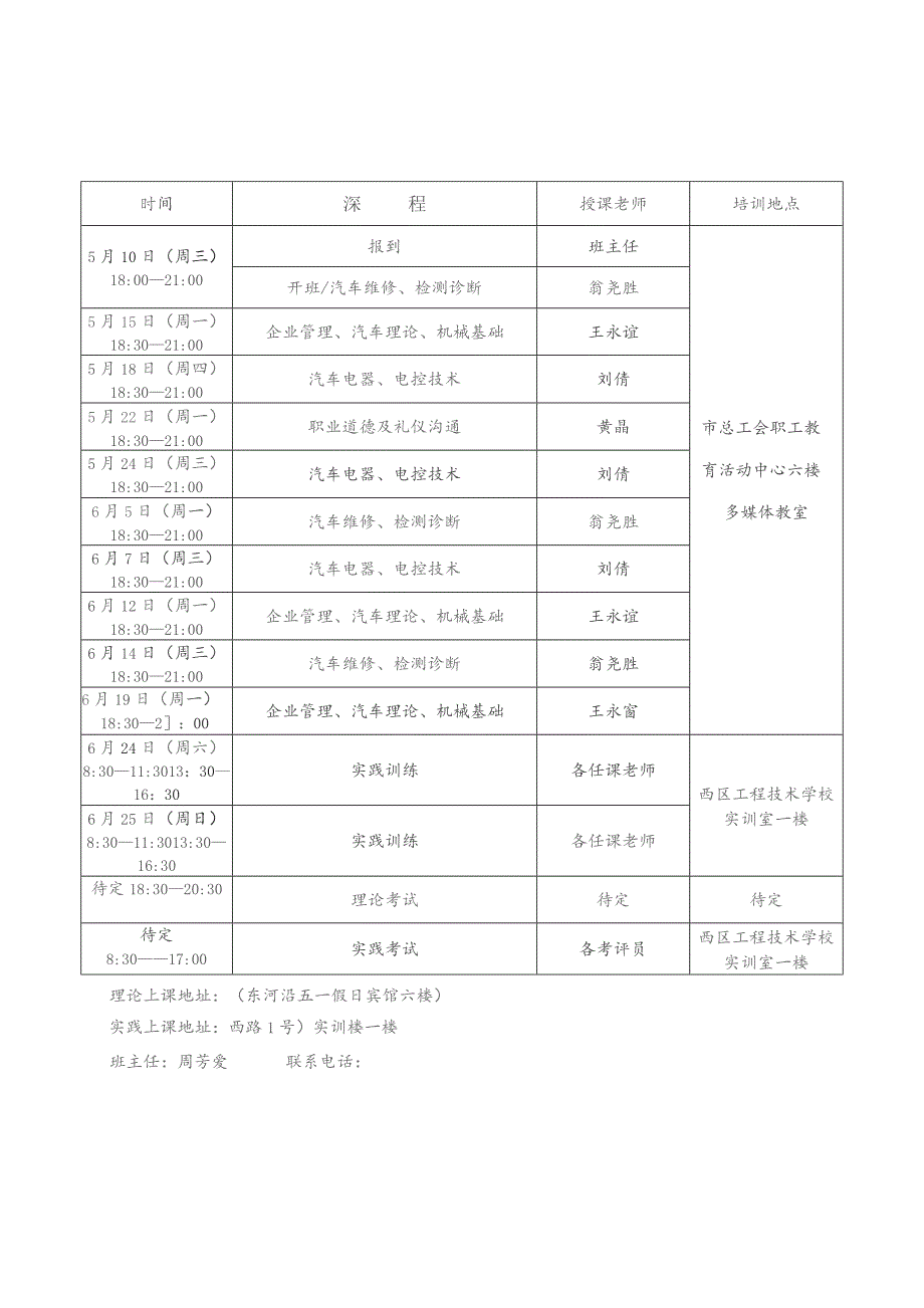 汽车维修中级职业技能提升培训班课程表.docx_第2页